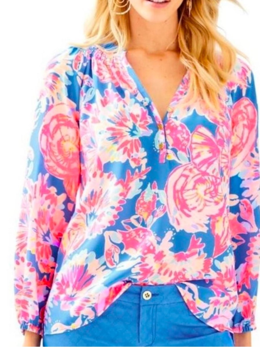 NWOT Lilly Pulitzer Silk ELSA Top BAY DREAMIN Size MEDIUM